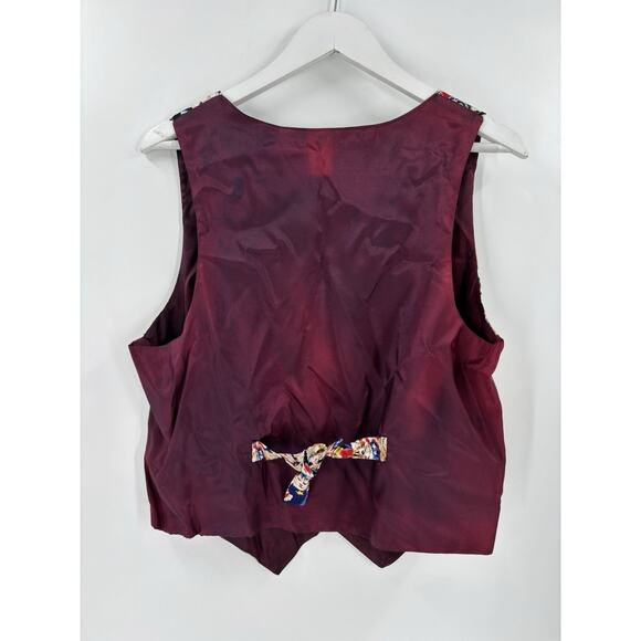 Castle Rock Vintage Vest Womens Large Cats USA American Flag Satin Button Retro - Picture 11 of 15